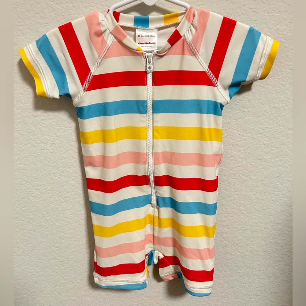 Hanna Andersson Rainbow Striped Zip-Front Swimsuit - Red Blue Yellow Pink